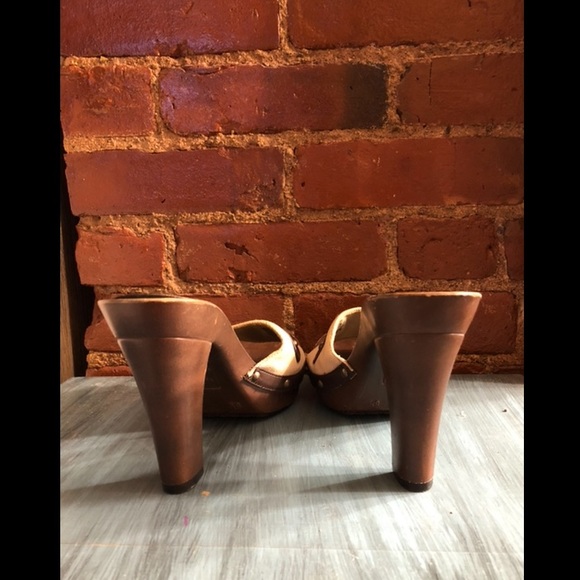 Pre-owned Fioni Retro Wooden Mule Clog Slides Womens Sz 8.5 - Picture 2 of 5